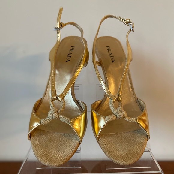 Prada gold wedge sandals - Picture 2 of 9